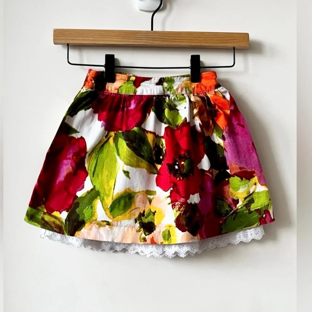 Paper Doll Colorful Floral Girls Skirt with ruffle